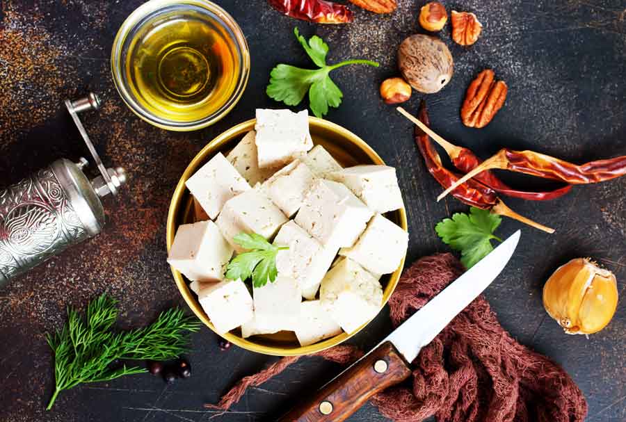 square chunks of tofu in a bowl